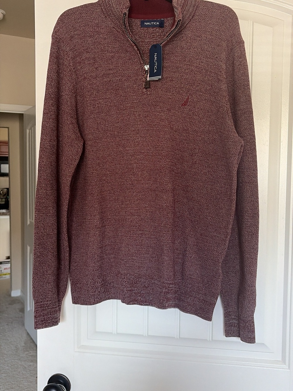 Nautica Men's Maroon Heather Half-Zip Sweater